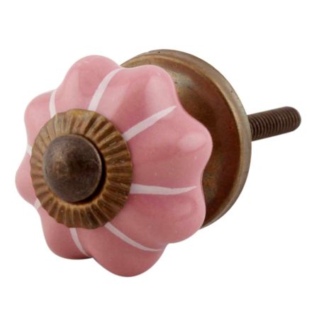 Pink With White Line Small Ceramic Melon Drawer Knob